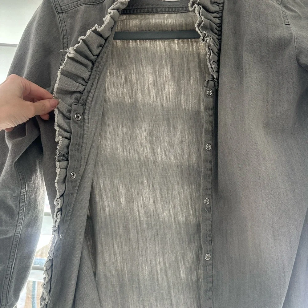 Gray Ruffled Jean Jacket - Picture 3 of 5